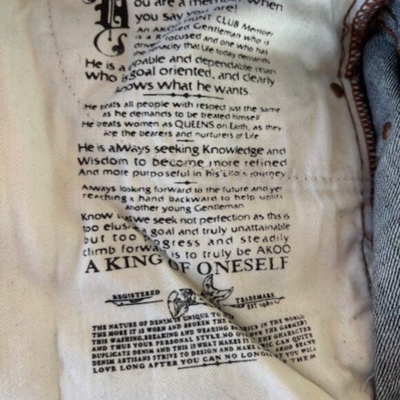 Akoo Denim Jeans Mens 34 Med Wash Dark Wash Blue Straight Leg Cotton Streetwear - Picture 6 of 8